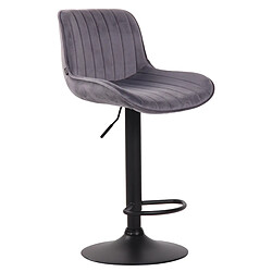 Decoshop26 Tabouret de bar chaise haute x1 en velours gris foncé coutures verticales support en métal noir 10_0005112