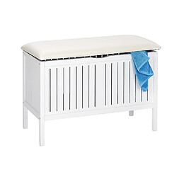 WENKO Tabouret de salle de bain en bois avec rangement Olso - L. 78 x H. 52 cm - Blanc