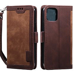 Etui en PU style d'épissage rétro avec support marron pour votre Apple iPhone 11 6.1 pouces