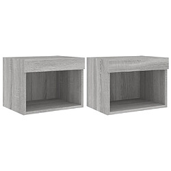 Maison Chic Lot de 2 Tables de Chevet murales - Tables de Nuit avec lumières LED sonoma gris