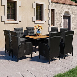 Salle à dîner de jardin 9 pcs,Table et chaise à manger Résine tressée et acacia Noir -MN73587