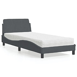 Vidaxl Lit avec matelas gris foncé 90x190 cm velours