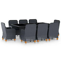 Maison Chic Mobilier à dîner 9 pcs et coussins- Ensemble table et chaises d'extérieur - Salon/Mobilier de jardin classique Résine tressée Gris foncé -MN46496