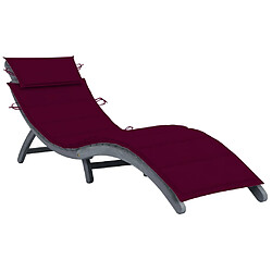 Helloshop26 Transat chaise longue bain de soleil lit de jardin terrasse meuble d'extérieur 190 cm avec coussin gris bois d'acacia solide 02_0012461