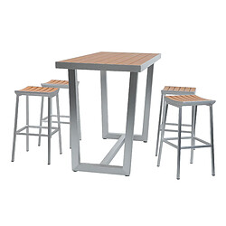 AXI James Mange debout table haute avec 4 tabourets Aluminium, aspet Bois | Table Haute et Bar avec Tabouret de bar - 5-pièces bar pour l'extérieur / jardin