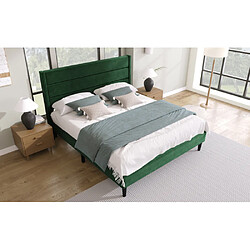 ComfortXL Lit Double Rembourré En Velours Vert Foncé 140 X 200 Cm Avec Cadre De Lit pas cher