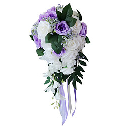 Acheter Mariage Main Bouquet De Mariée Tenant Des Fleurs Artificielles Blanc + Violet