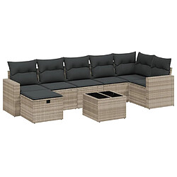 vidaXL Salon de jardin 8 pcs avec coussins gris clair résine tressée