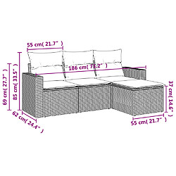 Avis vidaXL Salon de jardin avec coussins 4 pcs beige résine tressée