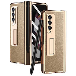 Coque en TPU + PU texture litchi avec béquille et porte-stylo or pour votre Samsung Galaxy Z Fold3 5G