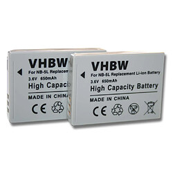 vhbw 2x Batteries compatible avec Canon Digital Ixus 900 TI, 90is, 960 IS, 970 IS, 980 IS appareil photo reflex (650mAh, 3,6V, Li-ion)