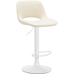 Decoshop26 Tabouret de bar chaise haute x1 avec repose-pieds en PVC crème piètement métallique blanc 10_0004589