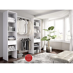 Pegane Armoire dressing en bois mélaminé avec 2 colonnes et 2 tiroirs coloris blanc - Longueur 160 x Profondeur 50 x Hauteur 185 cm pas cher