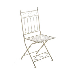 Decoshop26 Chaise pliable de jardin terrasse balcon design rustique en fer forgé crème vieilli 10_0003862