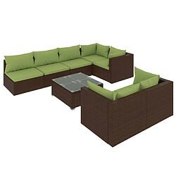 vidaXL Salon de jardin avec coussins 8 pcs marron résine tressée