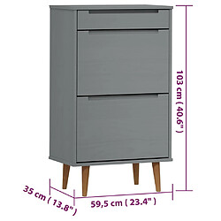 vidaXL Armoire à chaussures MOLDE Gris 59,5x35x103 cm Bois de pin pas cher