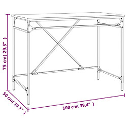 Helloshop26 Bureau table poste de travail meuble d'ordinateur informatique étude 100 x 50 x 75 cm bois d'ingénierie et fer noir 02_0023885 pas cher