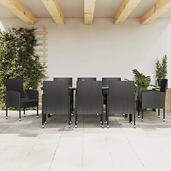 vidaXL Ensemble à manger de jardin 9 pcs noir résine tressée et acier