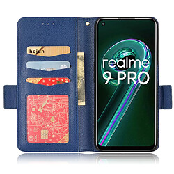 Etui en PU texture litchi, fermoir magnétique avec support, bleu foncé pour votre Realme 9 Pro