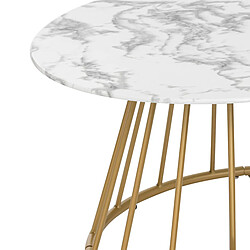 Pegane Table basse, Table de salon en verre trempé effet marbre coloris Blanc, noir et fer coloris doré - diamètre 70 x Hauteur 40 cm