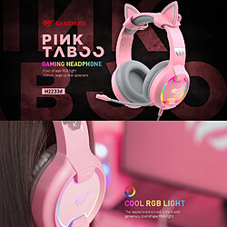 GAMENOTE H2233d Casque gaming fille rose avec oreilles de chat éclairage RGB pour PC & console - Haut-parleur 50mm