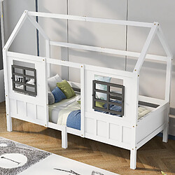 KOMHTOM Lit Cabane De Repos Simple - 200 X 90 cm - Cadre En Pin Et Mdf - 2 Fenêtres - Blanc