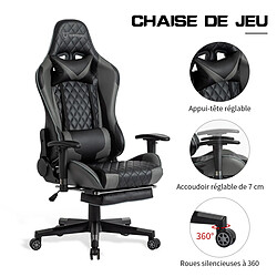 Acheter Chaises de Gamer Foxsport, Chaise Gaming Ergonomique, Fauteuil Bureau Gaming avec Repose-Pieds,Chaise de jeux vidéos, Chaise de Bureau Pas Cher,coussin lombaire & appuie tête,Gris/Noir