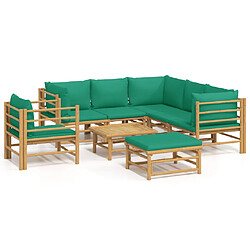 vidaXL Salon de jardin 8 pcs avec coussins vert bambou