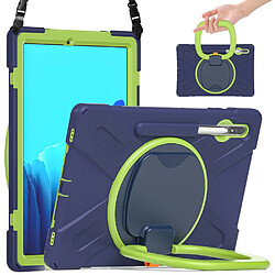 Coque en TPU + Silicone avec béquille pivotante à 360° et bandoulière bleu foncé/vert pour votre Samsung Galaxy Tab S7 Plus T970/T975