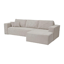 Avis Vente-Unique Canapé angle droit convertible express velours côtelé beige - Couchage 140 cm - Matelas 14 cm AMELIA II