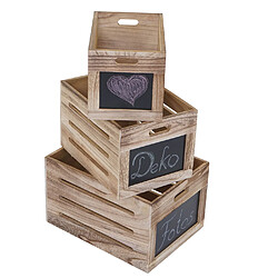 Mendler Set de 3 boîtes de rangement HWC-E11, style shabby ~ couleur bois