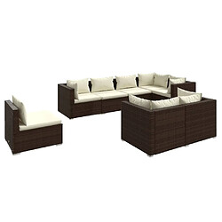 Maison Chic Salon de jardin 8 pcs + coussins - Mobilier/Meubles de jardin - Table et chaises d'extérieur Résine tressée Marron -MN32040