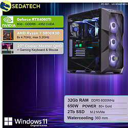 Sedatech Pack PC Gamer ATX Premium • AMD Ryzen 7 9800X3D • RTX4060Ti • 32Go DDR5 • 2To SSD M.2 • Windows 11 • Moniteur 27''