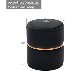 Decoshop26 Tabouret rembourré rond pouf collier métallique doré en tissu velours noir TABO09067