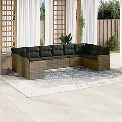 Maison Chic Salon de jardin avec coussins 10 pcs, Ensemble Tables et chaises de jardin, gris résine tressée -GKD157556