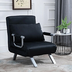 Homcom Fauteuil chauffeuse canapé-lit convertible 1 place déhoussable grand confort coussin pieds accoudoirs métal suède noir