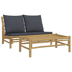 Maison Chic Salon de jardin 2 pcs avec coussins - Table et chaises d'extérieur - Mobilier/Meubles de jardin Moderne gris foncé bambou -MN50244