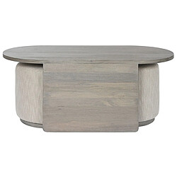 Avis Pegane Set de table d'appoint en bois de manguier + 2 poufs en polyester coloris gris