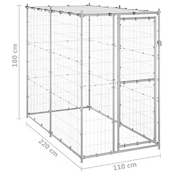 vidaXL Chenil extérieur Acier galvanisé avec toit 110x220x180 cm pas cher