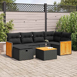 vidaXL Salon de jardin 7 pcs avec coussins noir résine tressée