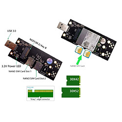 Kalea-Informatique Adaptateur M2 B Key 3042 3052 vers USB3 Dual Nano SIM pour cartes 3G 4G 5G