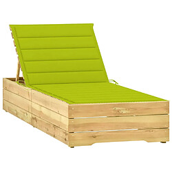 vidaXL Chaise longue avec coussin vert vif Bois de pin imprégné