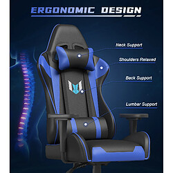 Avis Fauteuil de Bureau Ergonomique - BIGZZIA Siège Gamer avec appui-tête et oreiller lombaires - Inclinable 90 °-155 ° - Noir et Bleu