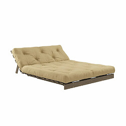 Inside 75 Canapé convertible futon ROOTS pin carob brown matelas wheat beige couchage 140x200 cm