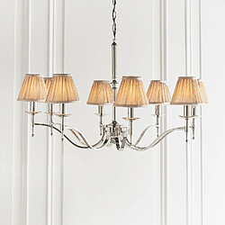 Interiors 1900 Suspension 8 ampoules Stanford, nickel, abat-jour beiges