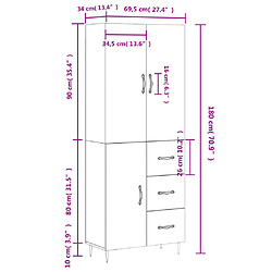 vidaXL Buffet haut Blanc 69,5x34x180 cm Bois d'ingénierie pas cher