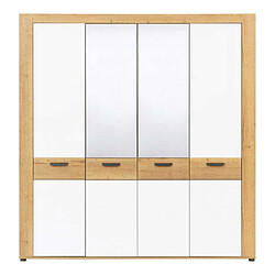 Dansmamaison Armoire 4 portes Blanc/Bois clair - ABOKI