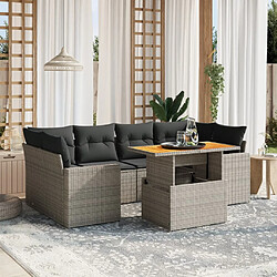 vidaXL Salon de jardin avec coussins 7 pcs gris résine tressée