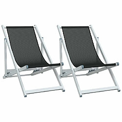 Maison Chic Lot de 2 Chaises de plage pliantes noir aluminium et textilène -GKD92144