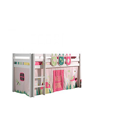 Vipack PINO Lit sureleve 90x200cm avec sommier Blanc + Rideau de lit Spring + 3 Pochettes Spring